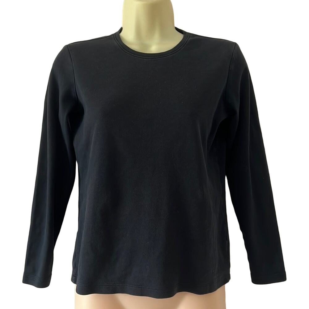 L.L.Bean Knit Top Size XS Black Cotton Long Sleeve Basic Gorpcore Base Layer